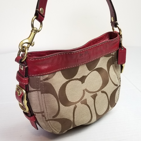 Coach Handbags - COACH Zoe red leather trim monogram purse
